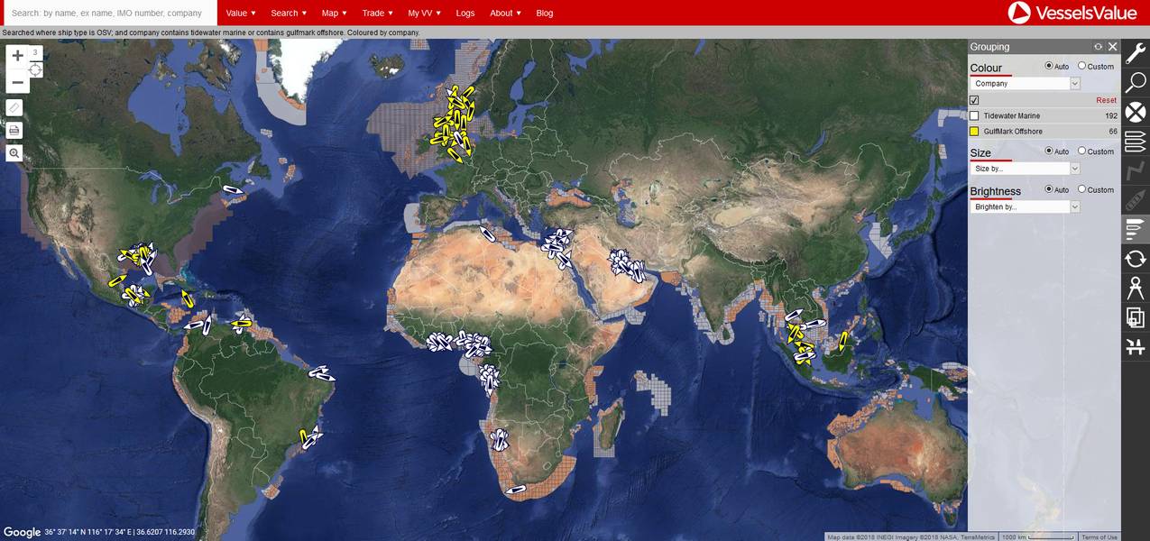 Cobertura global combinada de GulfMark y tidewater (Credit VesselsValue)