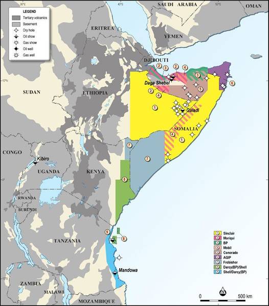 خريطة تُظهر كتل النفط البحرية الاستراتيجية في الصومال في شرق إفريقيا ؛ الائتمان ، جيو Expro.