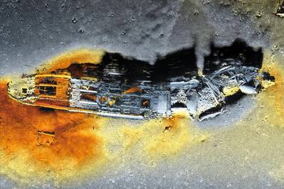 HISAS 1032合成孔径声纳图像由HUGIN AUV系统收集的沉船残骸。 （图片：Kongsberg Maritime）