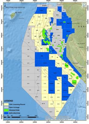 Mapa que muestra los bloques en juego durante la 12ª ronda de licencias de Gabón. (Imagen: Ministerio de Hidrocarburos de Gabón)