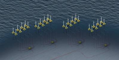 Parque eólico flutuante offshore que usa MECON Collector Hubs Imagem cortesia da Baker Hughes