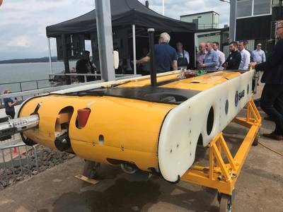 Sabertooth de Saab Seaeye durante una demostración con la estación de acoplamiento submarina de Equinor (Foto: Saab Seaeye)