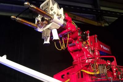 Weatherford hat diese Woche sein automatisiertes MPD-Riser-System (Managed Pressure Drilling Drilling) eingeführt. Abgebildet ist der Roboterarm. (Foto: Jennifer Pallanich)