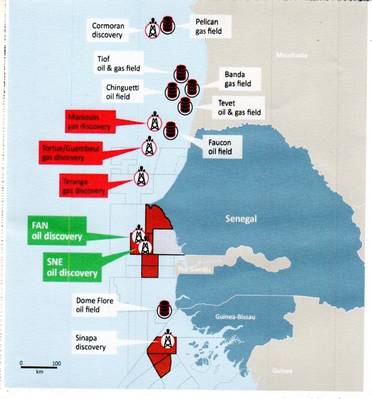 सेनेगल के अपतटीय ब्लॉक में से कुछ जहां खोजों की हाल ही में घोषणा की गई है (क्रेडिट: एफएआर)
