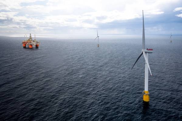 Wood已获得Equinor的合同，为挪威北海的一对海上平台进行改装，该平台将与浮动风力涡轮机的电力相连。图片：Equinor）