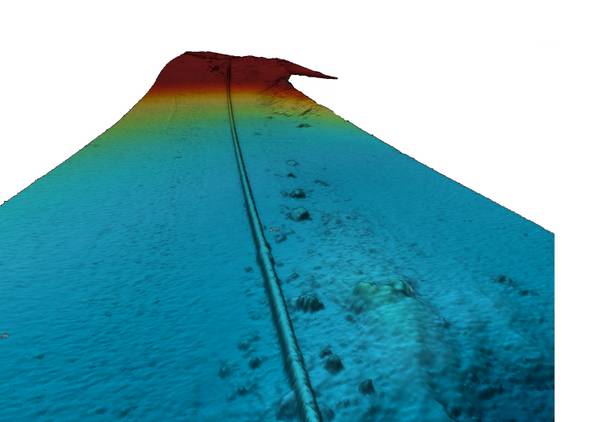 AUV多波束回声测深传感器采集的海底管道图像。 （图片：太古海底）