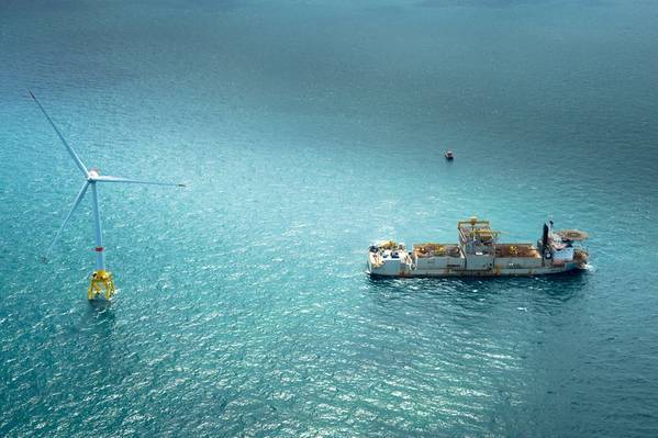 Acumulación de viento: turbina y embarcación de servicio, parte del aumento continuo de la energía eólica marina (Foto: GE)