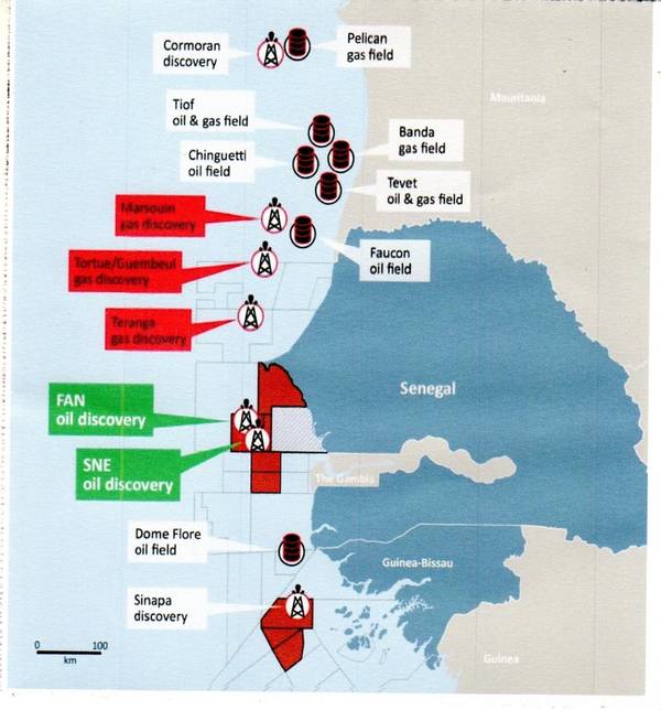 Alguns dos blocos offshore do Senegal onde as descobertas foram recentemente anunciadas (Crédito: FAR)