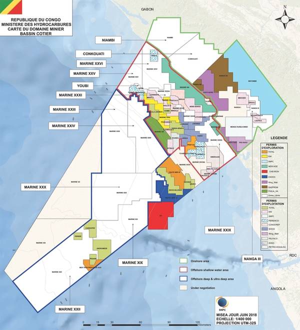 Blocos de petróleo e gás do Congo (Imagem: Ministério dos Hidrocarbonetos)