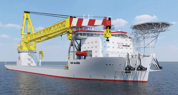 Viento, petróleo y gas: una impresión del buque grúa de nueva construcción en alta mar de Jan de Nul, Les Alizes (Imagen: Jan de Nul)
