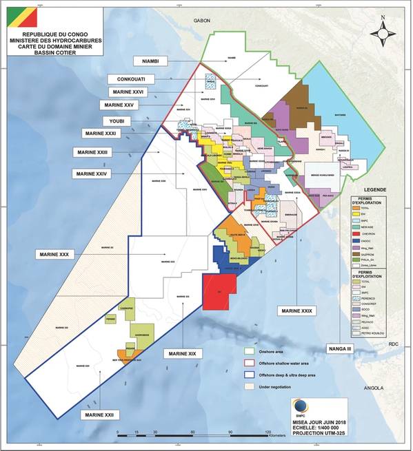 Os blocos de petróleo da República do Congo (Imagem: Ministério dos Hidrocarbonetos)