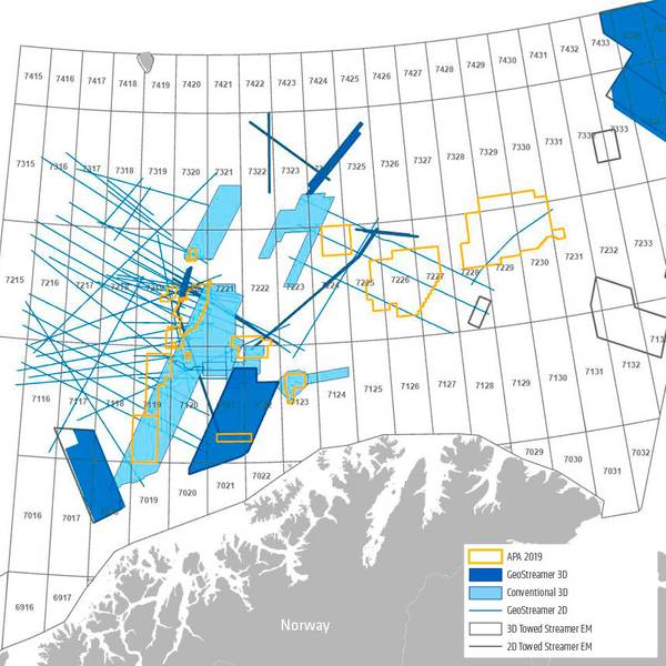 准备就绪的数据：北极巴伦支海调查地图的一部分（图片来源：PGS）