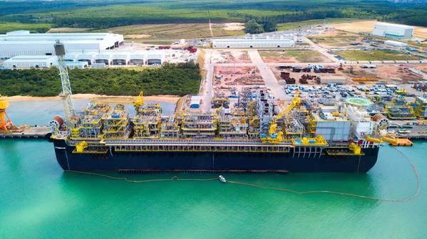 O P-68 será implantado nos campos de águas ultraprofundas de Berbigão e Sururu, na Bacia de Santos, no Brasil. (Foto: Sembcorp Marine)