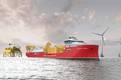 Artist’s illustration of Nexans Aurora cable-laying vessel at an offshore windfarm. Credit: Nexans