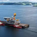 Hugin B Platform Topside En Route to North Sea Development
