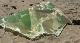 A fiberglass section of a wind turbined blade from the Vineyard Wind 1 project washes ashore in Nantucket in July 2024 (Credit: Town and County of Nantucket)