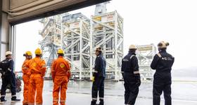 Load out of compressor station cooler modules and flow control module  at OneSubsea Horsoy, witnessed by Shell and OneSubsea team (Credit: Shell)
