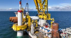Monopile installation at Inch Cape’s offshore site by Jan De Nul’s heavy lift vessel Les Alizés (Credit: Inch Cape Offshore Limited)