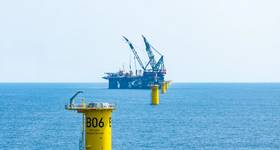 Foundations for Empire Wind installed in Summer 2025. Vessel pictured is the Thialf.
Image Thomas Sola ©Equinor