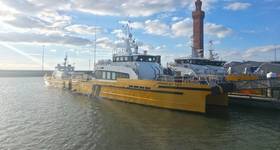 Windcat crew transfer vessels in Grimsby Docks (Credit: Ørsted)
