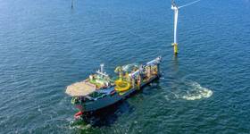 Boskalis' BOKA Ocean vessel installing cables offshore (Credit: Boskalis)