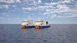 Artist’s impression of the two Subsea Rock Installation Vessels  (Credit: Van Oord)