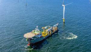 Boskalis' BOKA Ocean vessel installing cables offshore (Credit: Boskalis)