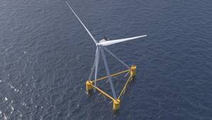 Rendering of X1 Wind's X100 8.5 MW floating wind platform to be deployed in PlemCat, Catalonia, Spain (Credit: X1 Wind)