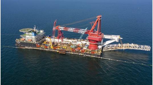 Above water pipe tie-in on Fortuna vessel before lowering the pipeline to seabed - Credit: Nord Stream 2 -