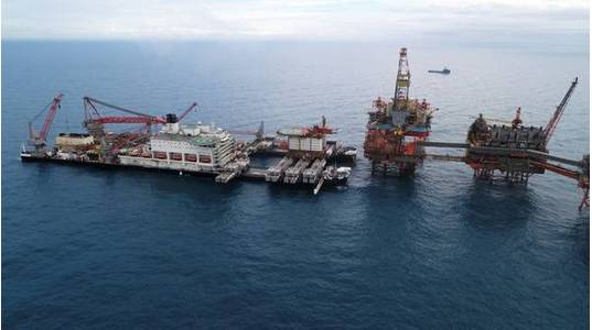 Allseas' Pioneering Spirit vessel removing the Valhall QP 3,800 t QP topsides in June 2019  - Image Credit: Allseas