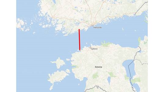 Approximate location of Balticconnector between Finland and Estonia. - Credit: Wikimedia Maps