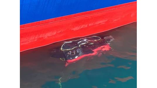 Armach’s small form factor hull service robot is man portable and promises near to 100% hull cleaning coverage. (Photo: Armach Robotics Inc)