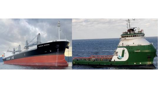 Bunun Queen (left) and Thunder (right) are pictured before the collision. (Source: Wisdom Marine International (left) and Jackson Offshore (right))