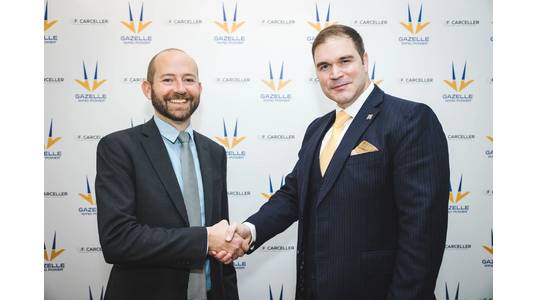 F. Carceller CEO Pablo Carceller (left) and Gazelle CEO Jon Salazar (right) shake hands at the official signing ceremony - Credit: Gazelle
