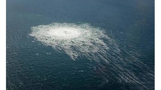 Credit:©The gas leak at Nord Stream 2 seen from the Danish F-16 interceptor on Bornholm in late September 2022. Photo: Danish Defence 