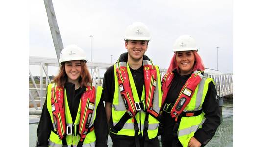  L-R Current Galloper apprentices Rosie Underhill, Thomas Bryant and Eve Dupuy in 2019.