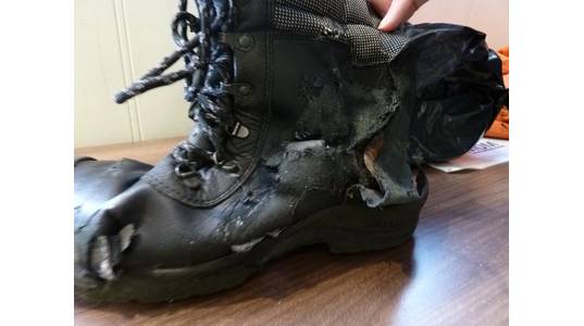 The damaged boot Hill had been wearing at the time of the incident (Photo courtesy HSE)