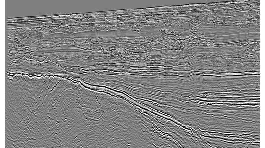 Early-out Fast-Track Pre-Stack Time Migration showing high-resolution detail of the thick Zambezi Basin sediments and previously unseen faulting geometry in the basement (image courtesy of CGG Multi-Client & New Ventures)