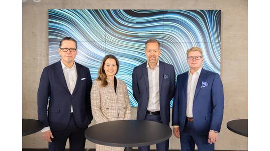From left: Remi Eriksen, Group President and CEO at DNV; Liv Hovem, CEO of DNV’s Accelerator; Teemu Salmi, CEO Nixu and DNV Cyber; Jari Nisk, Chairman of the Board at Nixu. (Photo: DNV)