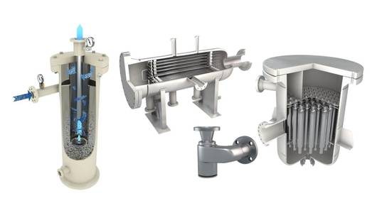 Exterran's Separon product portfolio (from left to right) Desander, Deoiling Hydrocyclone, Solids Transport System, and Desanding Hydrocyclone (Image: Exterran)