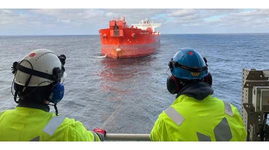 
The first cargo from Johan Castberg was loaded by the tanker Bodil Knutsen in May, shipping around 700,000 barrels to Spain (Credit: Equinor)
