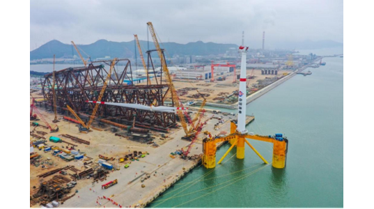 The Haiyou Guanlan floating wind turbines before the sailaway in March  ©COOEC 