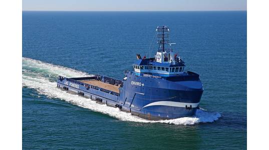 Harvey Energy is the first PSV in the Americas to be retrofitted for hybrid propulsion. (Photo: Harvey Gulf)