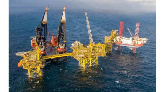 Heerema's Sleipnir vessel installing Tyra II Bridge - Credit: Tyra2