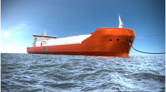 Image of a liquefied CO2 carrier with bow loading system - Credit: NYK