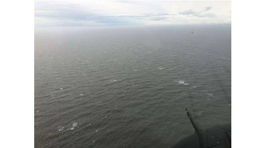 Cook Inlet Hilcorp Platform A is seen in the distance during 1100am overflight on Sunday, April 4. No wildlife, no sheen and no disturbance were detected. (Photo: Hilcorp)