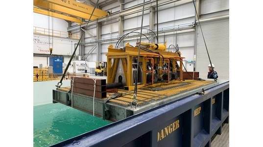 The fast intervention tool is lowered into the submersion test tank (Photo: Balmoral Group)
