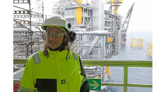 Margareth Øvrum at the Johan Sverdrup platform in Norway - Credit: Arne Reidar Mortensen/Equinor