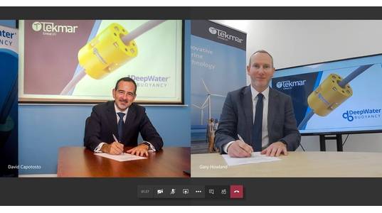 The memorandum of understanding was signed by Gary Howland, Group Sales Director at Tekmar Group and David Capotosto, Co-President & Director of Business Development at DeepWater Buoyancy - Credit: Tekmar