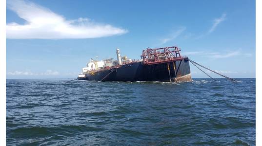 The FSO Nabarima listing in the Gulf of Paria on October 16 (Photo: Fishermen and Friends of the Sea)